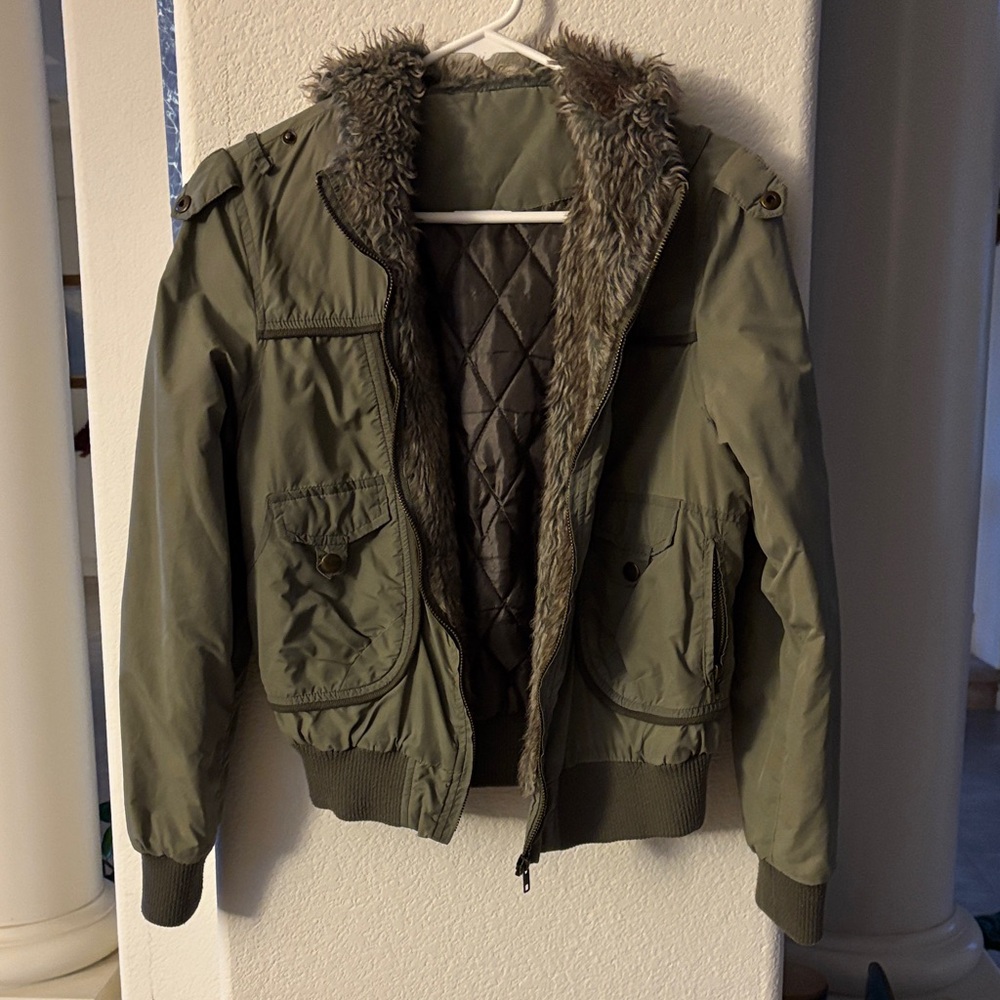 Olive Green Fur-Lined Jacket